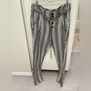 Free People Black and White Striped Cropped Pants